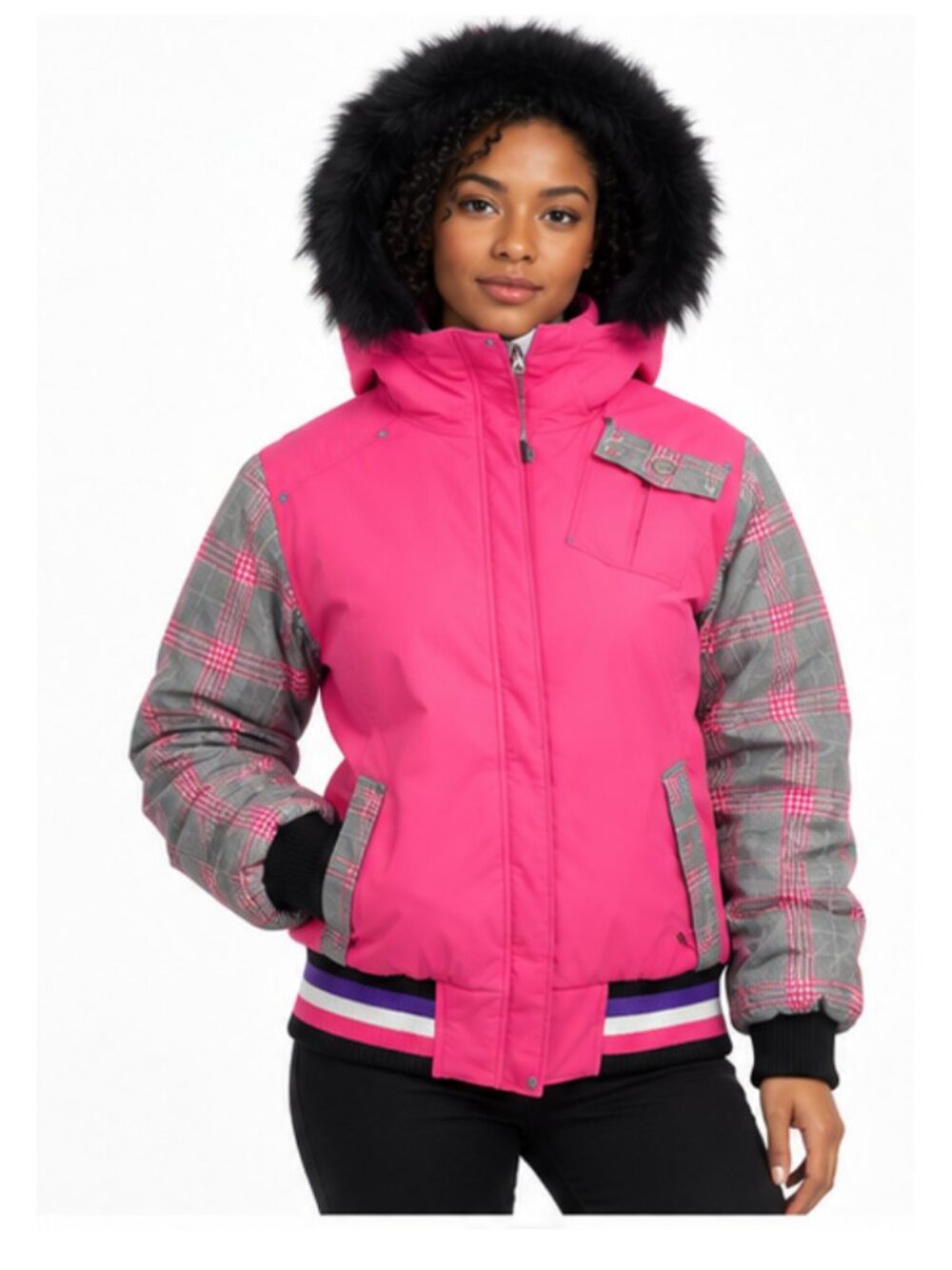 686 Youth Insulated Snowboard Jacket Pink Plaid Size XL 10–12